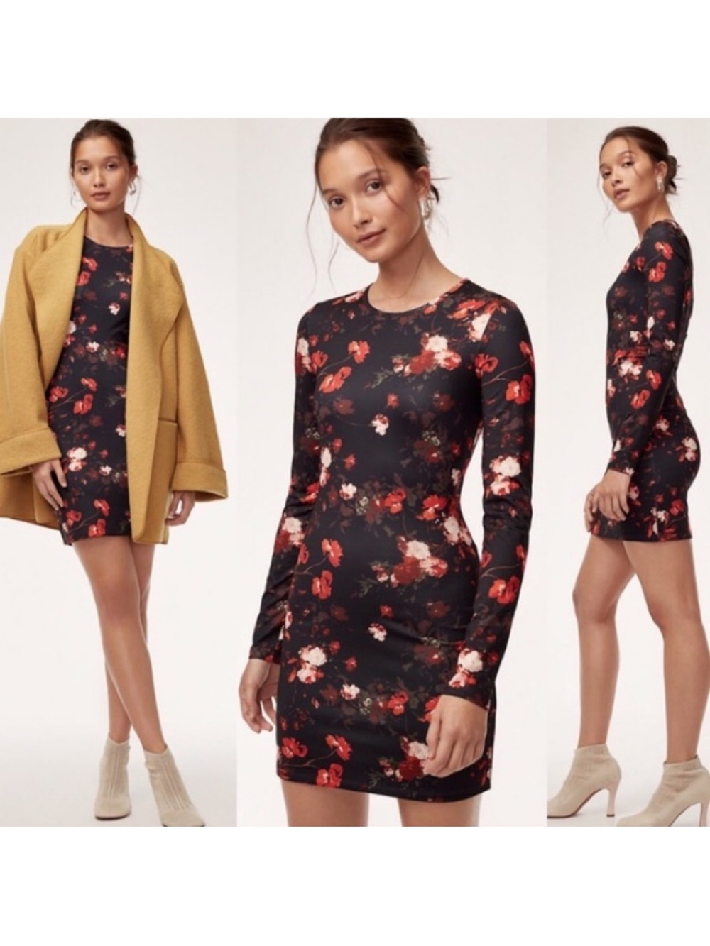 NEW Wilfred Fleure Dress Moody Floral Black Red Long Sleeve Whimsigoth Fitted